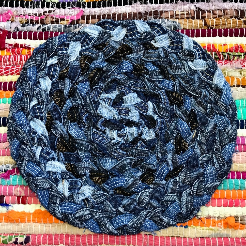 Handmade ~ Recycled upcycled denim jeans trivet hot pad